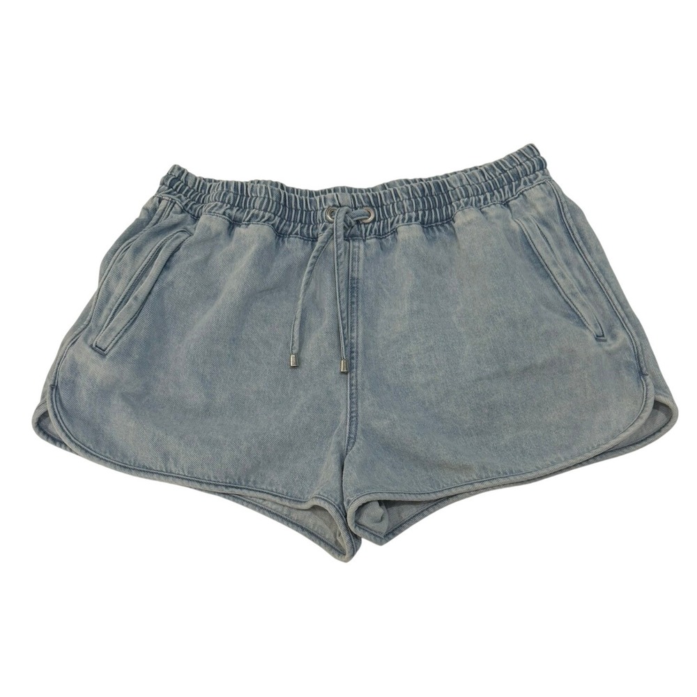 Sezane Rome Denim Shorts Light Wash‎ Organic Cotton Elastic Waist Sz 42 / US 10
